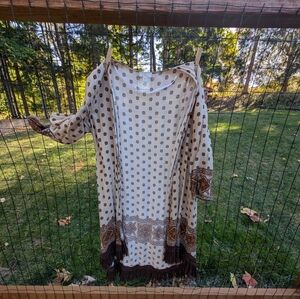 Bohemian Cream and Brown Long Cardigan